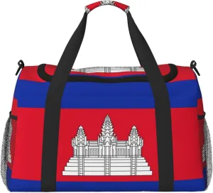 Flag Of Cambodia Travel Duffel Bag Large Foldable Waterproof Overnight Bag For Beach Swim Bags Pool Sports Gym