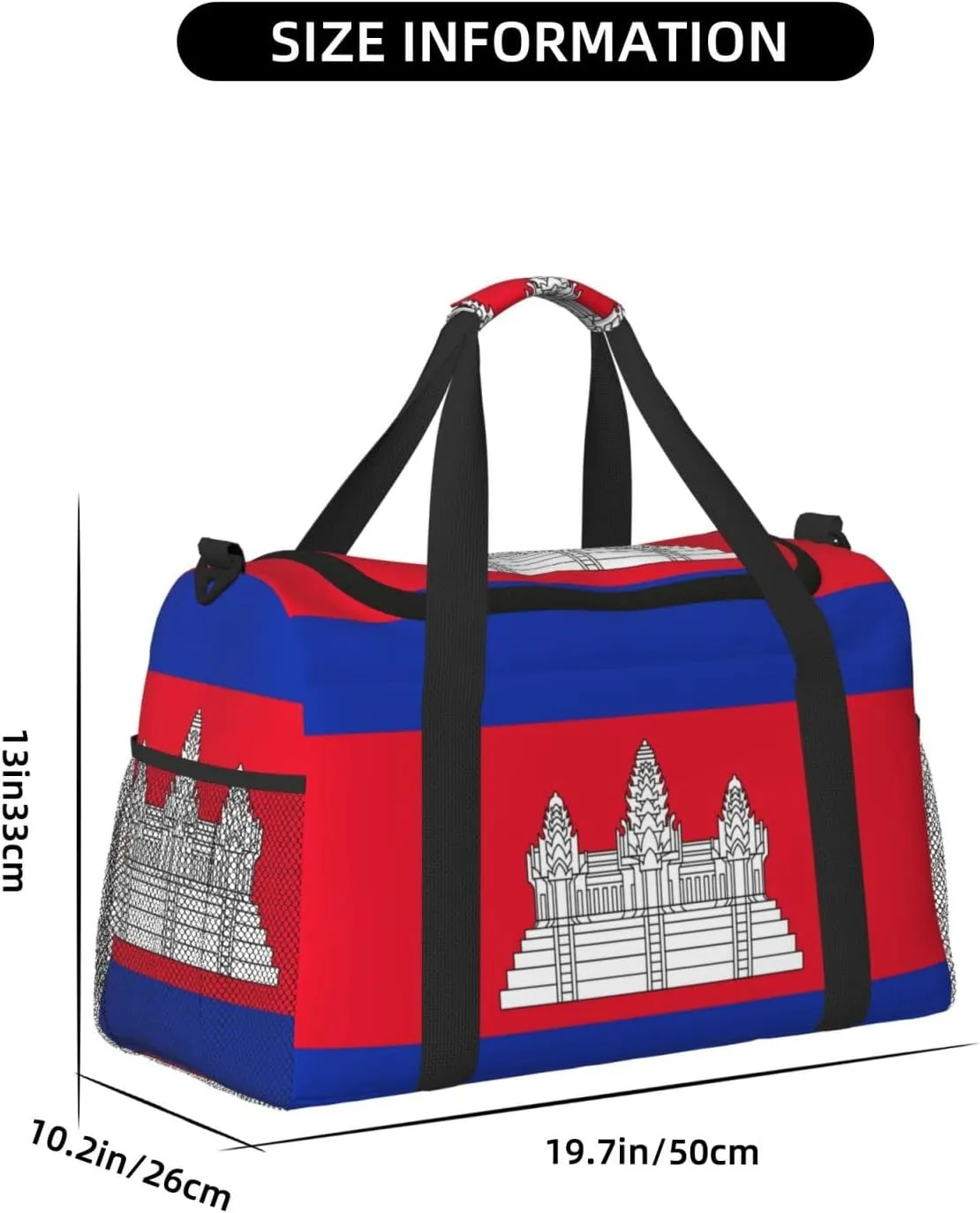 Flag Of Cambodia Travel Duffel Bag Large Foldable Waterproof Overnight Bag For Beach Swim Bags Pool Sports Gym