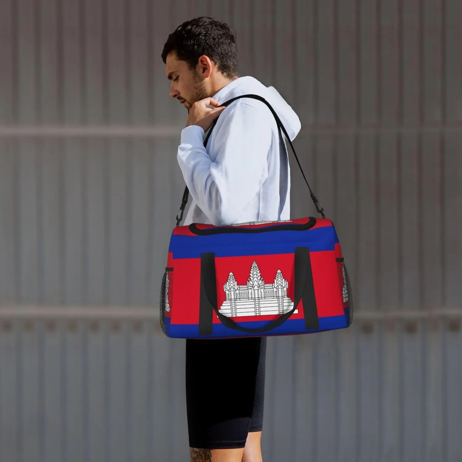 Flag Of Cambodia Travel Duffel Bag Large Foldable Waterproof Overnight Bag For Beach Swim Bags Pool Sports Gym