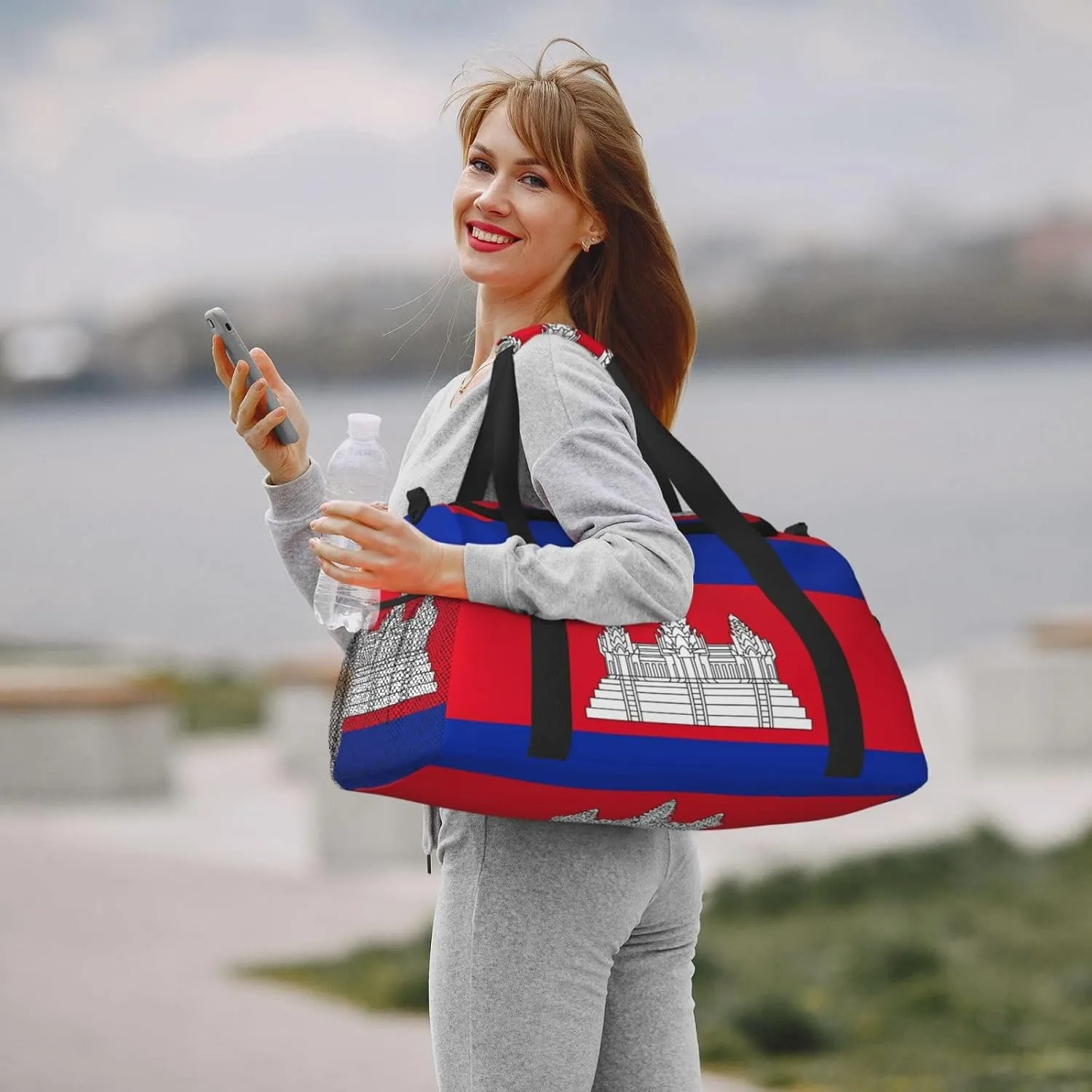 Flag Of Cambodia Travel Duffel Bag Large Foldable Waterproof Overnight Bag For Beach Swim Bags Pool Sports Gym