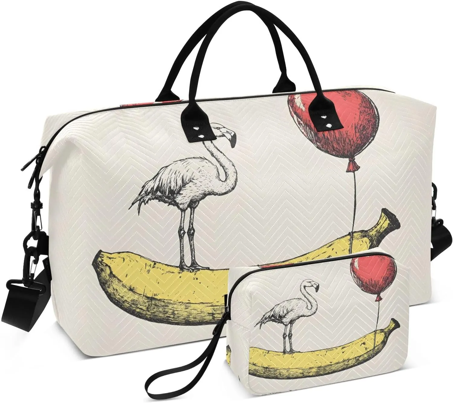 Flamingo Banana Red Balloon Duffel Bag for Traveling, Gym Bags with Multiple Interior Pockets for Women Men Toiletry Purse Included 20.5”x 1.9” x 13.8”