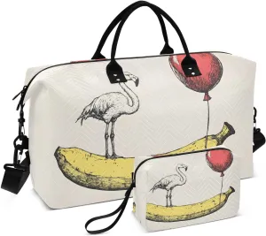 Flamingo Banana Red Balloon Duffel Bag for Traveling, Gym Bags with Multiple Interior Pockets for Women Men Toiletry Purse Included 20.5”x 1.9” x 13.8”