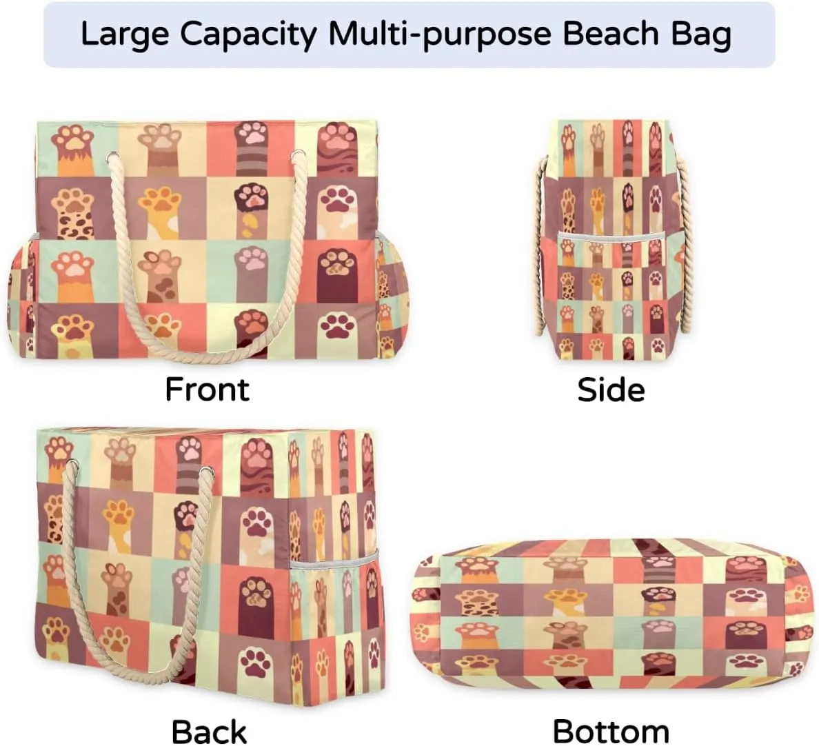 Flamingo Flowers Beach Bags for Women Large Beach Tote with Zipper Waterproof Travel Sandproof Shoulder Pool Bag