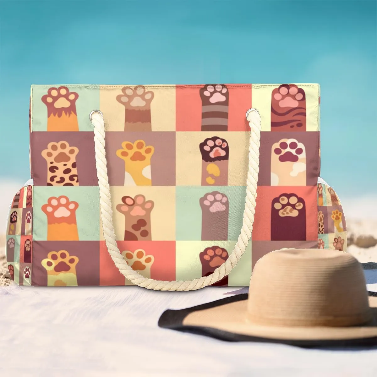 Flamingo Flowers Beach Bags for Women Large Beach Tote with Zipper Waterproof Travel Sandproof Shoulder Pool Bag