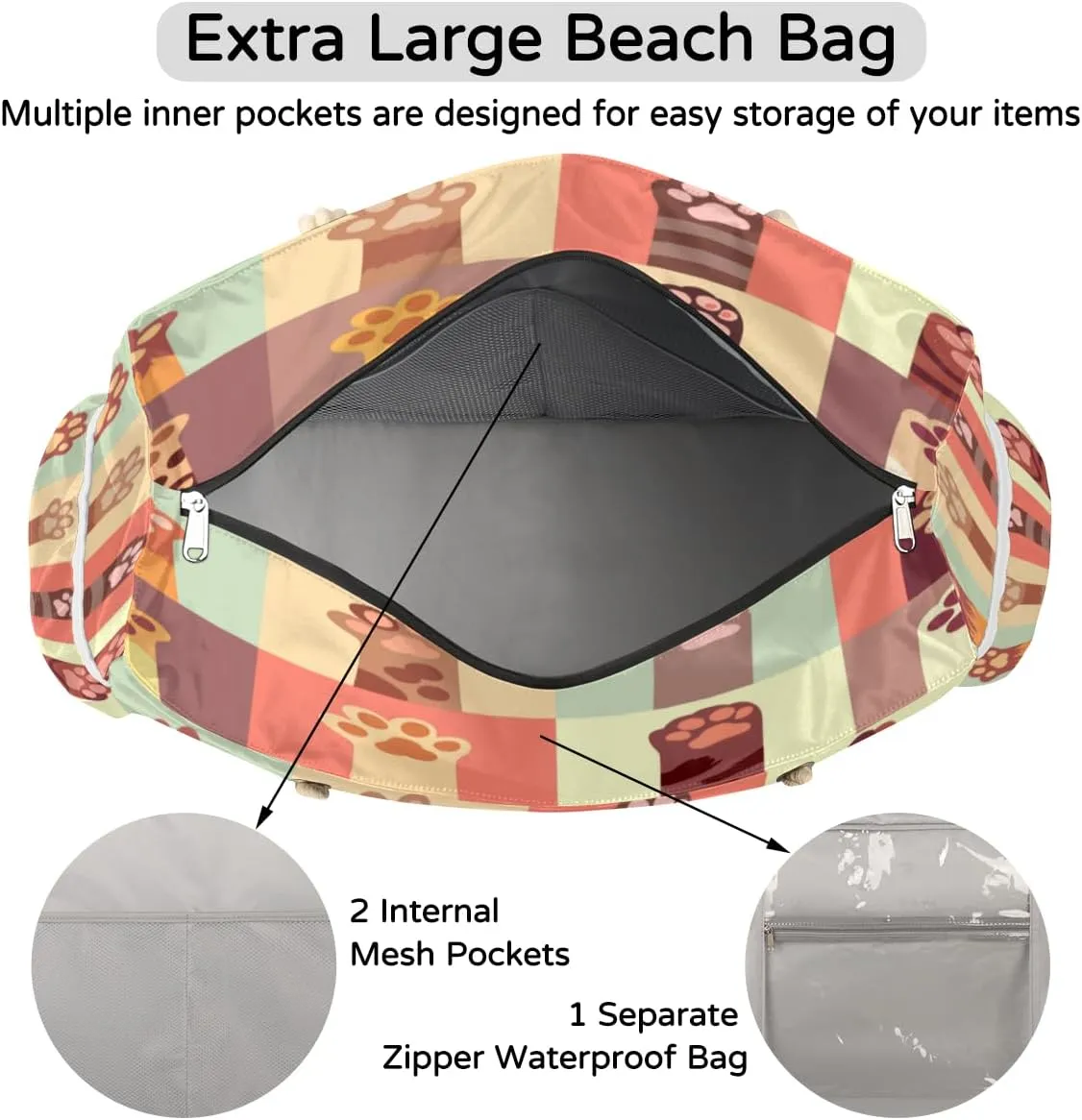 Flamingo Flowers Beach Bags for Women Large Beach Tote with Zipper Waterproof Travel Sandproof Shoulder Pool Bag