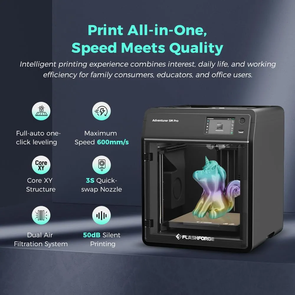 FLASHFORGE AD5M Pro 3D Printer 600mm/s High Speed & Precision, Full-Auto Calibration with 0.4&0.6mm Nozzle Bundle, CoreXY Structure & Auxiliary Chamber Cooling, ≤50 dB Quite Printing Camera Printers