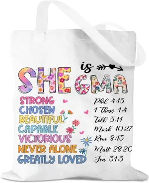 Flower Canvas Tote Bag Grandma Mom Gifts, Birthday Inspirational Gifts for Women Mothers Day Reusable Grocery Bag