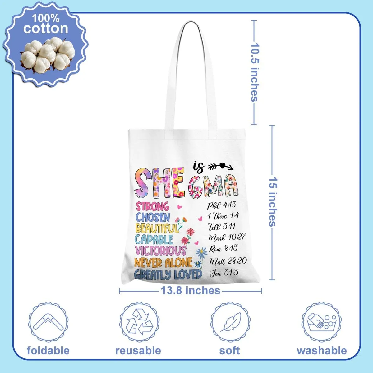 Flower Canvas Tote Bag Grandma Mom Gifts, Birthday Inspirational Gifts for Women Mothers Day Reusable Grocery Bag