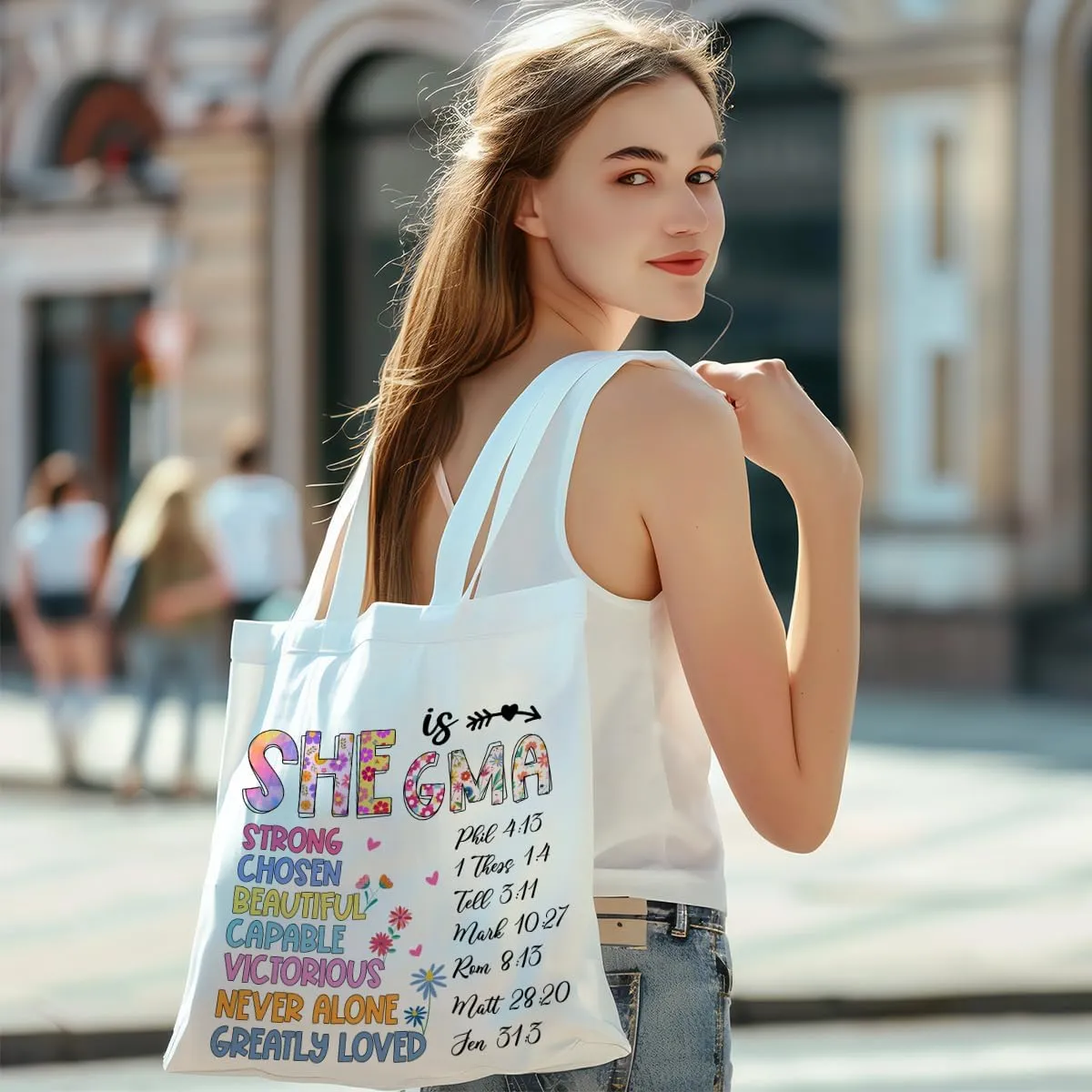 Flower Canvas Tote Bag Grandma Mom Gifts, Birthday Inspirational Gifts for Women Mothers Day Reusable Grocery Bag