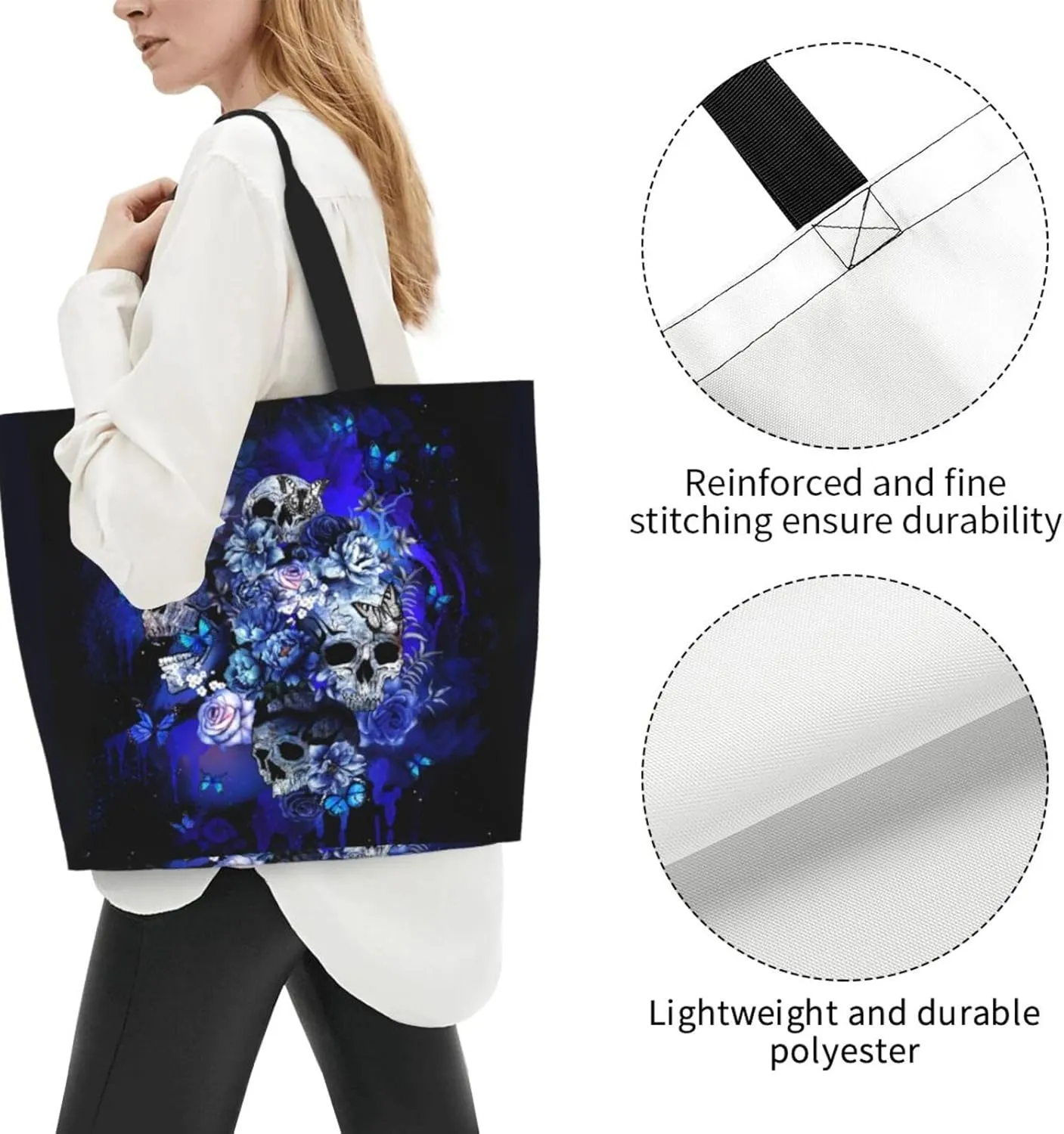 Flower Sugar Skull Tote Bags Reusable Women Shoulder Travel Beach Bag Shopping Work Daily