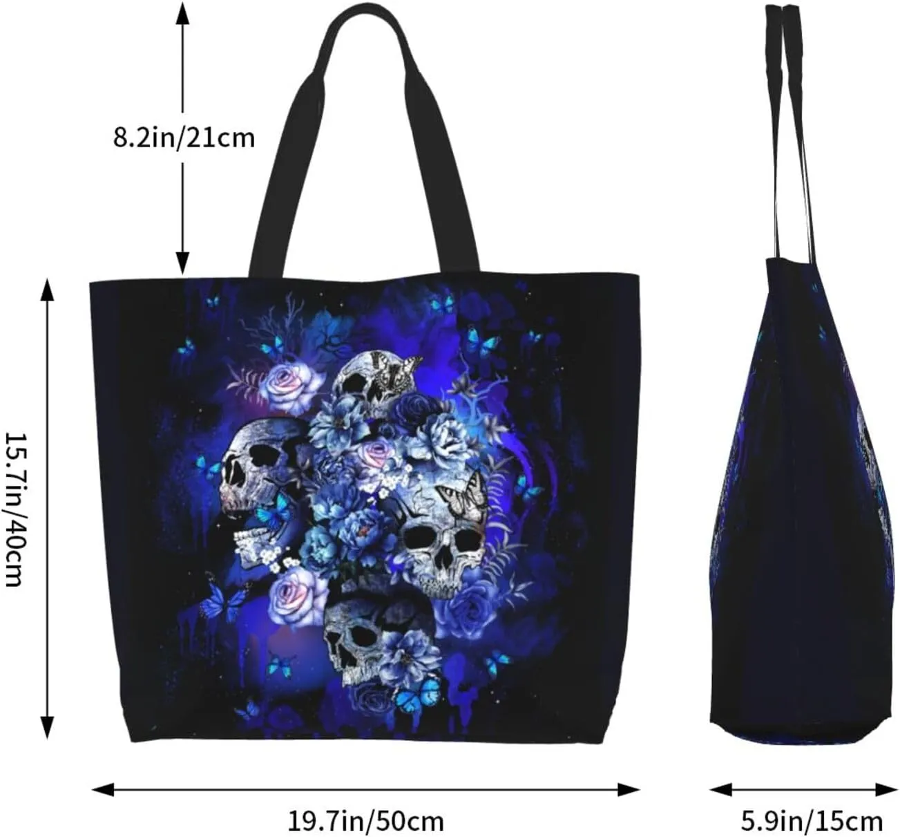 Flower Sugar Skull Tote Bags Reusable Women Shoulder Travel Beach Bag Shopping Work Daily