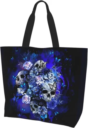 Flower Sugar Skull Tote Bags Reusable Women Shoulder Travel Beach Bag Shopping Work Daily