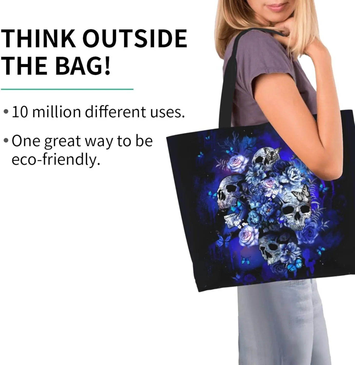 Flower Sugar Skull Tote Bags Reusable Women Shoulder Travel Beach Bag Shopping Work Daily