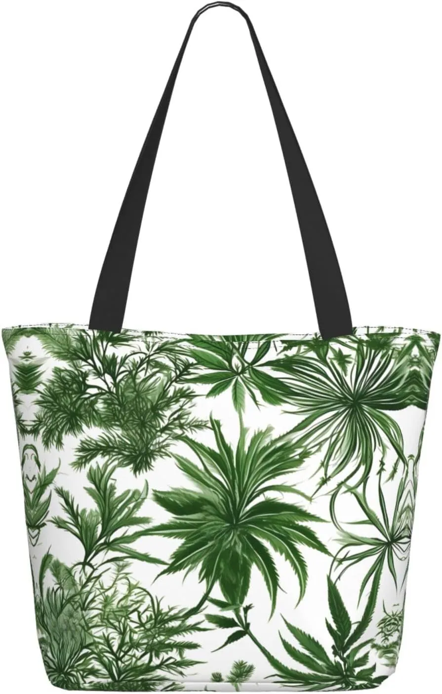 Flowering Herbs and Herbaceous Plants Tote Bag with Zipper for Women Inside Mesh Pocket Heavy Duty Casual Anti-water Cloth Shoulder Handbag Outdoors