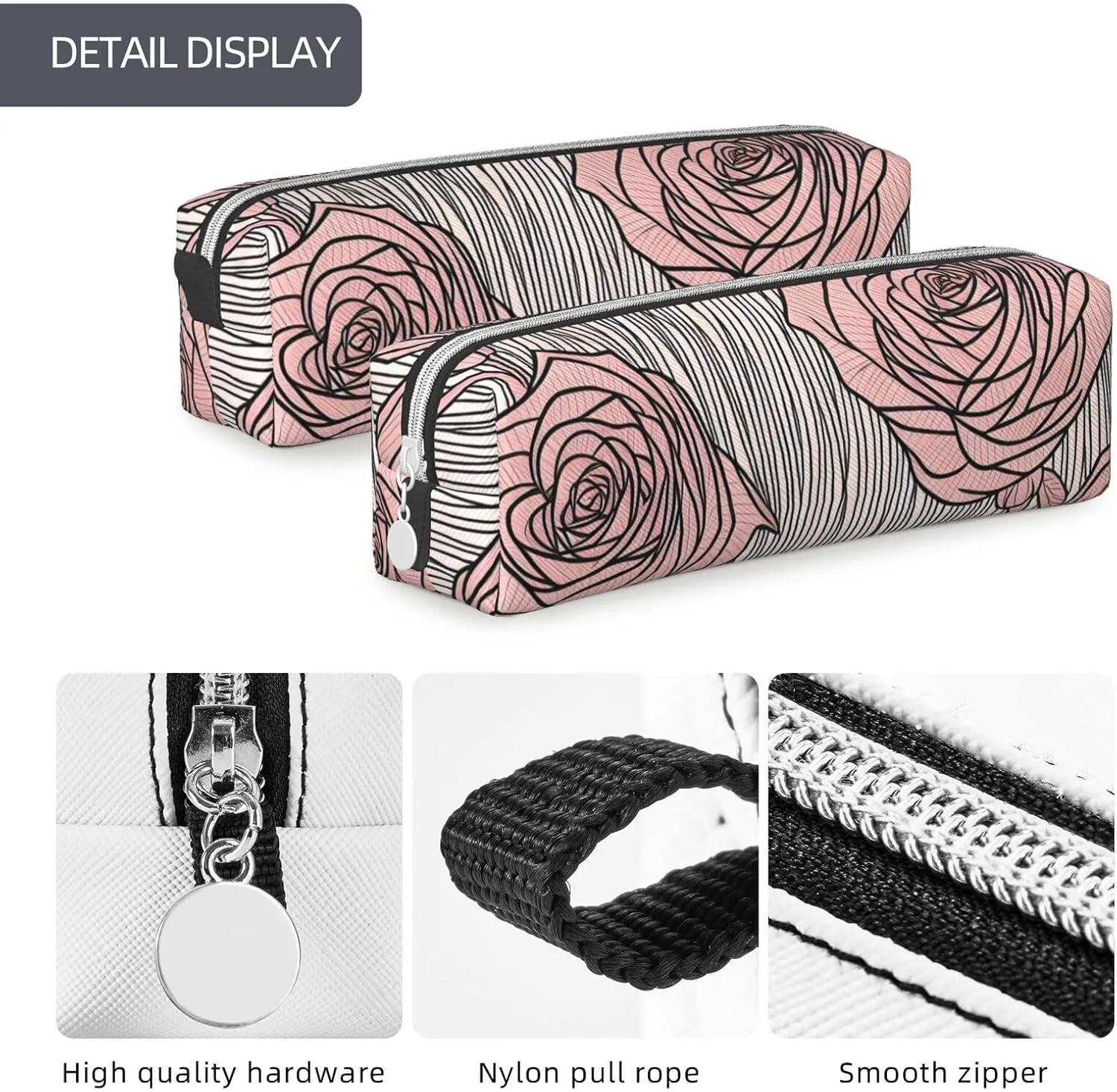 Flowers Pattern Pencil Case Pu Leather Cute Small Pencil Case Pencil Pouch Storage Bag With Zipper