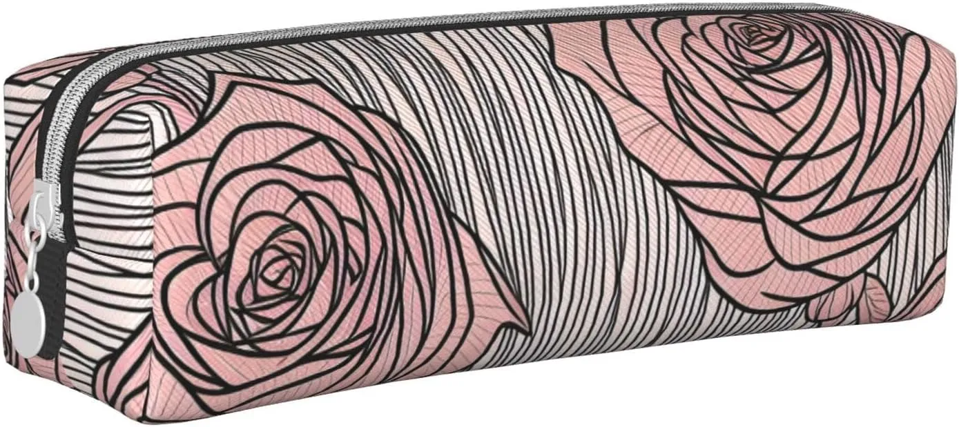Flowers Pattern Pencil Case Pu Leather Cute Small Pencil Case Pencil Pouch Storage Bag With Zipper