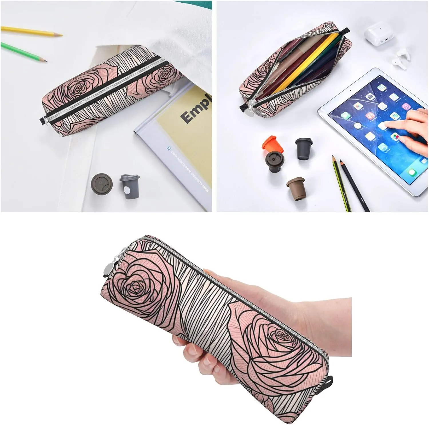 Flowers Pattern Pencil Case Pu Leather Cute Small Pencil Case Pencil Pouch Storage Bag With Zipper