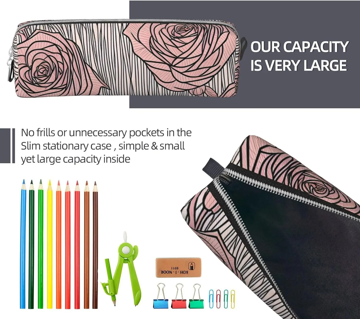 Flowers Pattern Pencil Case Pu Leather Cute Small Pencil Case Pencil Pouch Storage Bag With Zipper