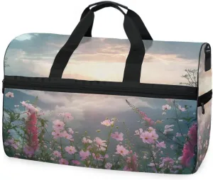 Flowers Sunrise Travel Duffel Bag Luggage Sports Gym Bags With Shoes Compartment Large Capacity Lightweight Duffle Bag For Men Women