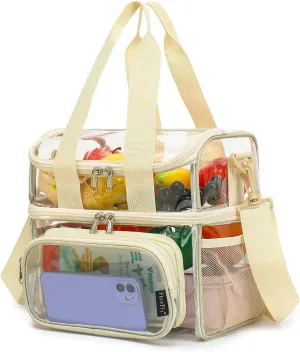 FlowFly Double Layer Cooler Insulated Lunch Bag Adult Lunch Box Large Tote Bag for Men, Women, With Adjustable Strap,Front Pocket and Dual Large Mesh Side Pockets