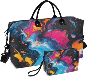 Fluid Swirl Colorful Sports Gym Bag for Women Men Travel Duffel Bag Weekend Overnight Carry on Bag with Toiletry Bag Workout Dance Bag for Hospital Plane Swimming Yoga Workout