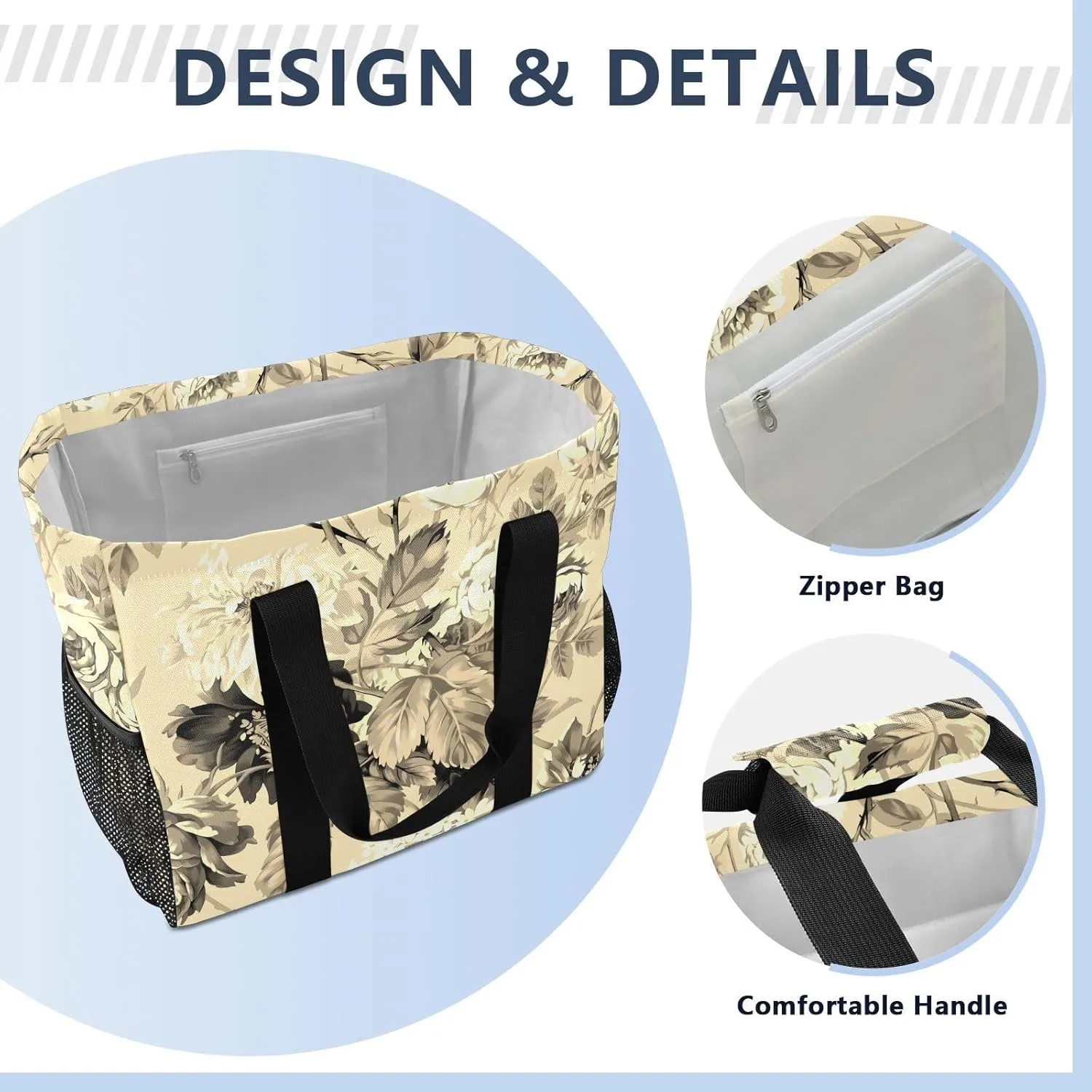 Foldable Grocery Reusable Tote Grocery Bag, Travel Canvas Shoulder Bags, Large Casual Laundry Pool Beach Bag