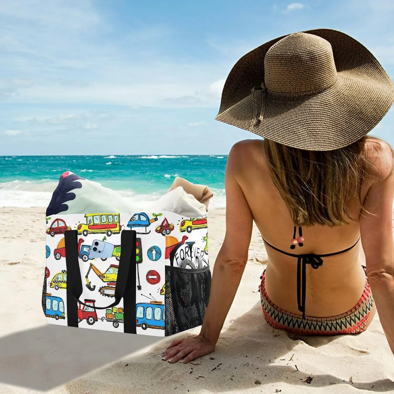 Foldable Grocery Reusable Tote Grocery Bag, Travel Canvas Shoulder Bags, Large Casual Laundry Pool Beach Bag