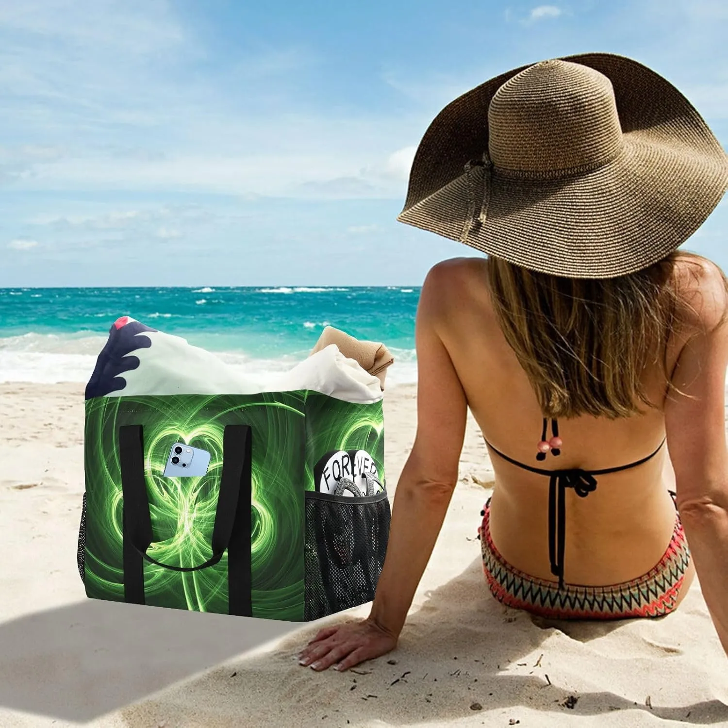 Foldable Grocery Reusable Tote Grocery Bag, Travel Canvas Shoulder Bags, Large Casual Laundry Pool Beach Bag