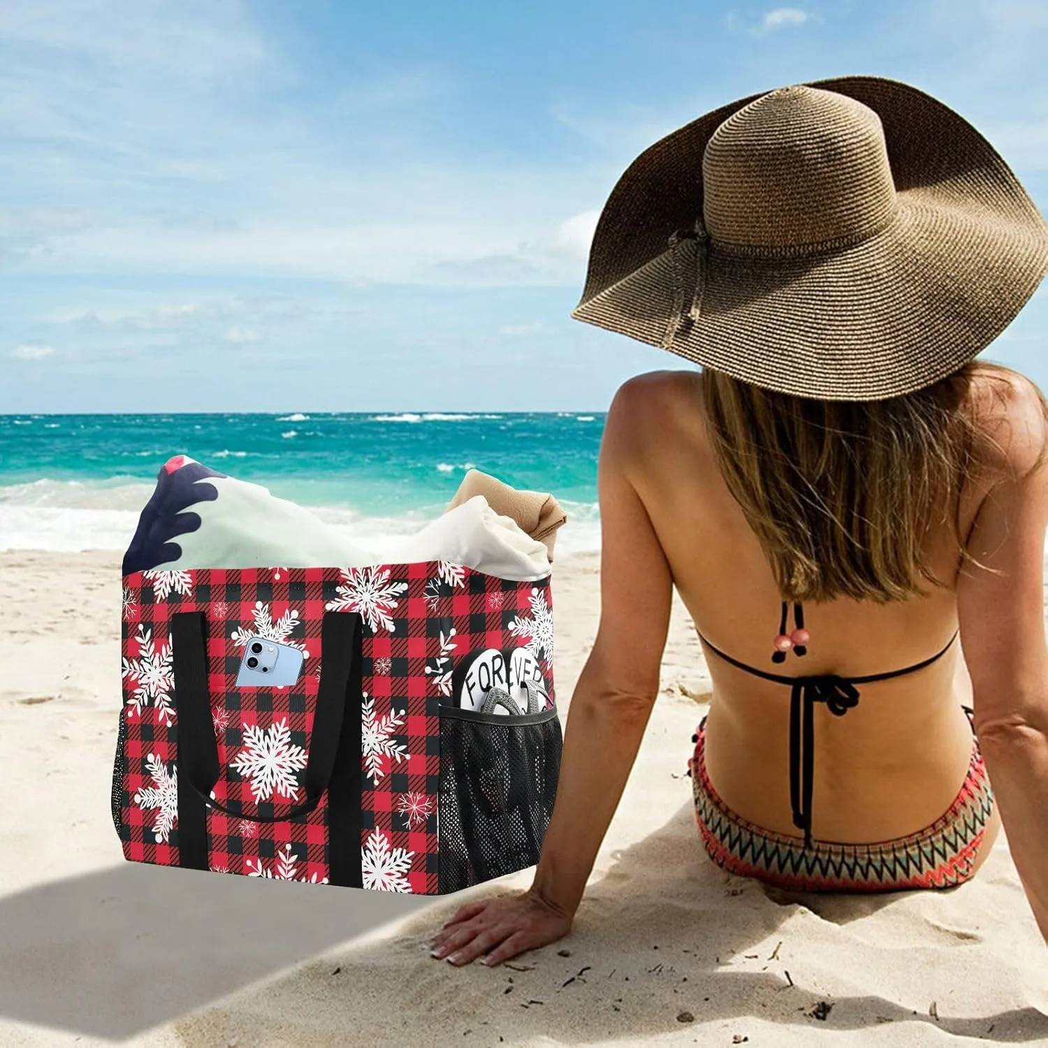 Foldable Grocery Reusable Tote Grocery Bag, Travel Canvas Shoulder Bags, Large Casual Laundry Pool Beach Bag