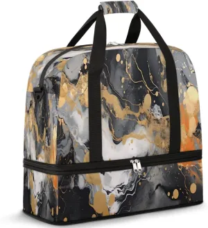 Foldable Travel Duffel Bag Tote Carry on Luggage Bag Alcohol Ink Marble Sports Gym Bag with Shoes Compartment Small Overnight Weekender Bag for Women Men