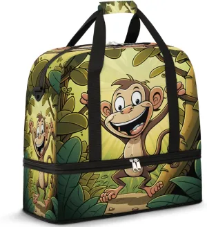 Foldable Travel Duffel Bag Tote Carry on Luggage Bag Rainforest Monkey Green Leaves Sports Gym Bag with Shoes Compartment Small Overnight Weekender Bag for Women Men