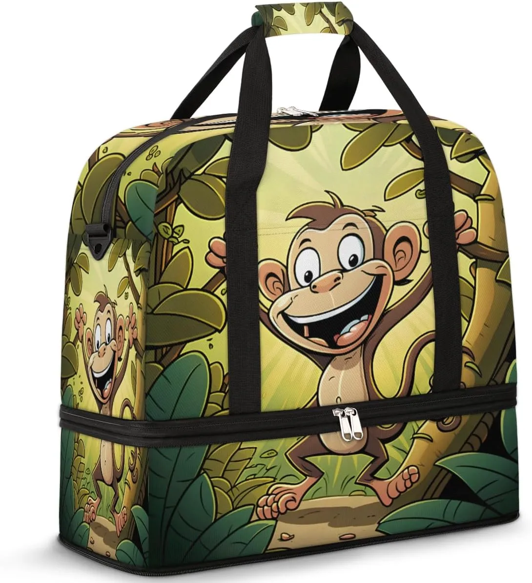 Foldable Travel Duffel Bag Tote Carry on Luggage Bag Rainforest Monkey Green Leaves Sports Gym Bag with Shoes Compartment Small Overnight Weekender Bag for Women Men