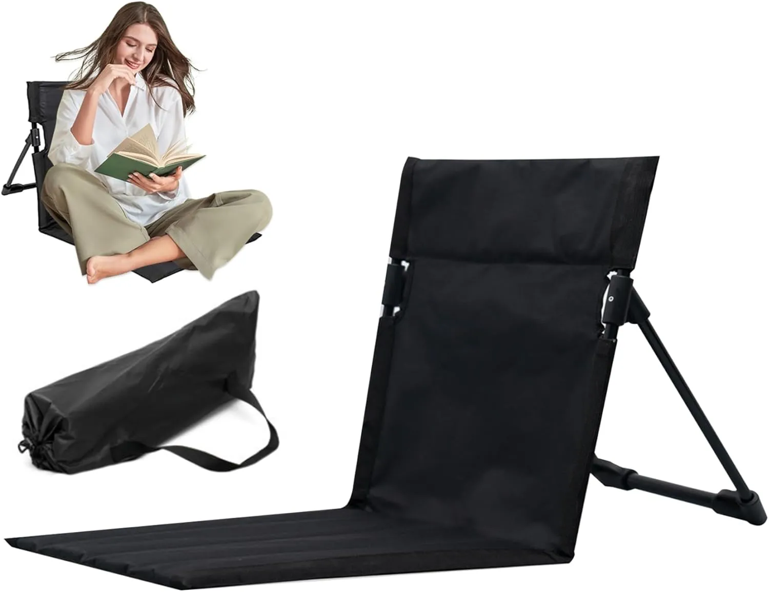 Folding Beach Chair Breathable Stable Portable Beach Chair with Sponge Filling & Mesh Pocket Lightweight Soft Sturdy Folding Floor Chair for Fishing, Barbecues, Hiking