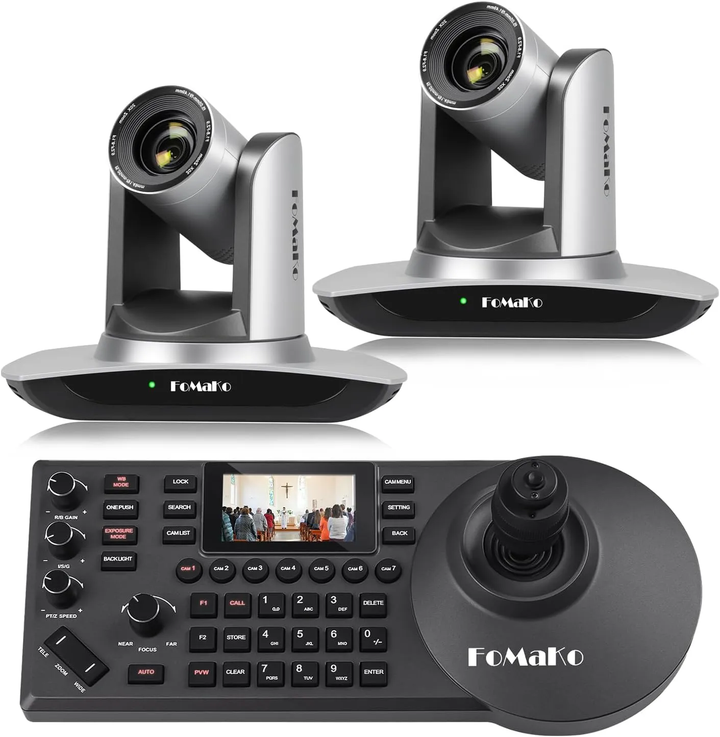 FoMaKo AI Auto Tracking HDMI PTZ Camera, 20x Optical Zoom, for Church Services Worship Education(2pcs)   KC608 Pro PTZ Controller (BH402 PTZ Bundle FMK12UH Prox2   KC608 Pro)