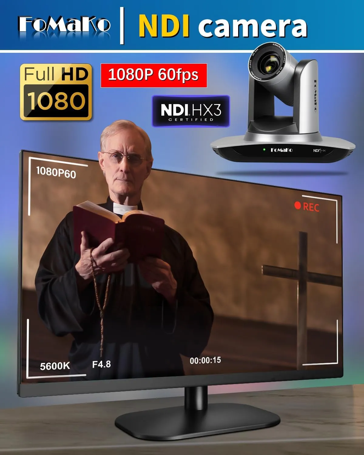 FoMaKo NDI Camera Support NDI 6 & NDI HX3, AI Auto Tracking HDMI PTZ Camera,20x Optical Zoom PoE PTZ Controller (BN401 PTZ Bundle FMK20UH NDI KC608)