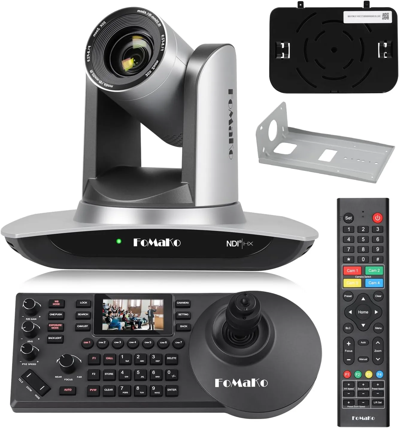 FoMaKo NDI Camera Support NDI 6 & NDI HX3, AI Auto Tracking HDMI PTZ Camera,20x Optical Zoom PoE PTZ Controller (BN401 PTZ Bundle FMK20UH NDI KC608)