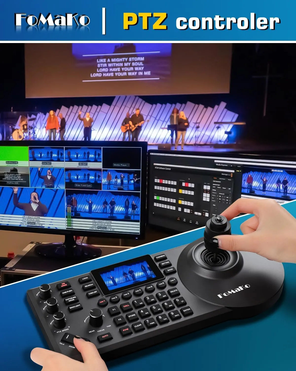 FoMaKo NDI Camera Support NDI 6 & NDI HX3, AI Auto Tracking HDMI PTZ Camera,20x Optical Zoom PoE PTZ Controller (BN401 PTZ Bundle FMK20UH NDI KC608)