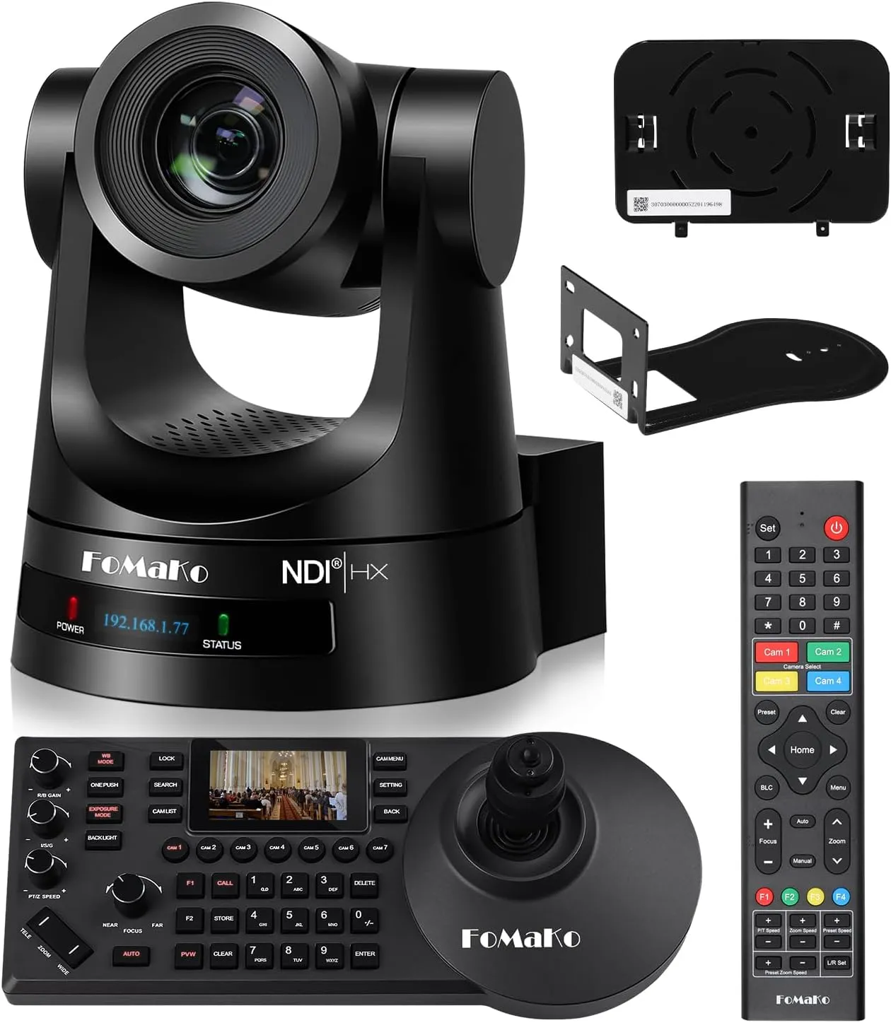 FoMaKo NDI PTZ Camera Bundle AI Auto Tracking (NDI 6 & NDI HX3 Certified), 20X Optical Zoom PoE HDMI PTZ Camera for Church Worship, PTZ Controller, BN201(NDI PTZ Bundle KN20A  KC608)