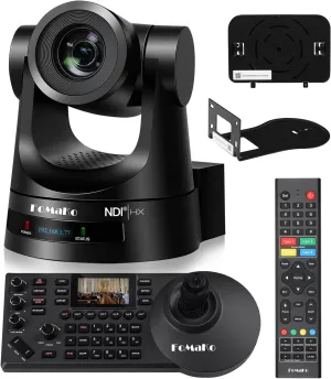 FoMaKo NDI PTZ Camera Bundle AI Auto Tracking (NDI 6 & NDI HX3 Certified), 20X Optical Zoom PoE HDMI PTZ Camera for Church Worship, PTZ Controller, BN201(NDI PTZ Bundle KN20A  KC608)
