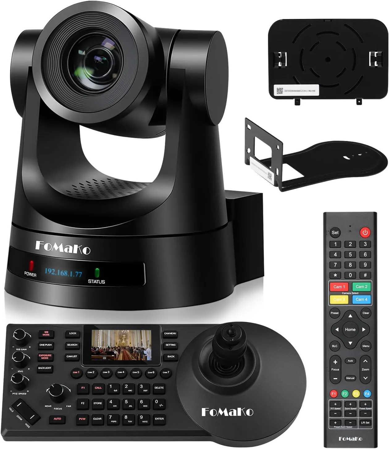 FoMaKo PTZ Camera, 20x Optical Zoom, AI Auto Tracking PoE HDMI Camera for Church Worship (BH201 PTZ Bundle FMK20SDI  KC608)