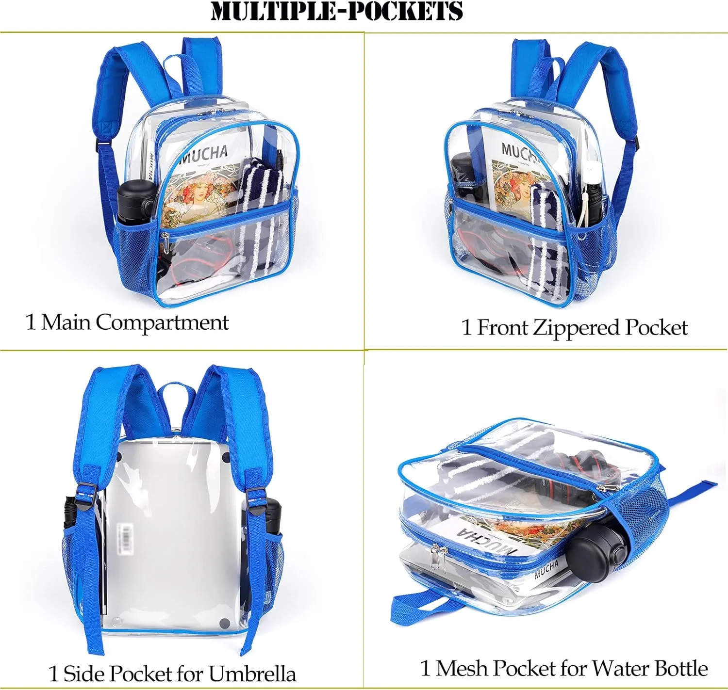 Fomaris Clear Backpack 12x12x6, Small See Through Transparent Backpack Bag Stadium Approved for Concert Game Sports Events Festival Work (Blue)