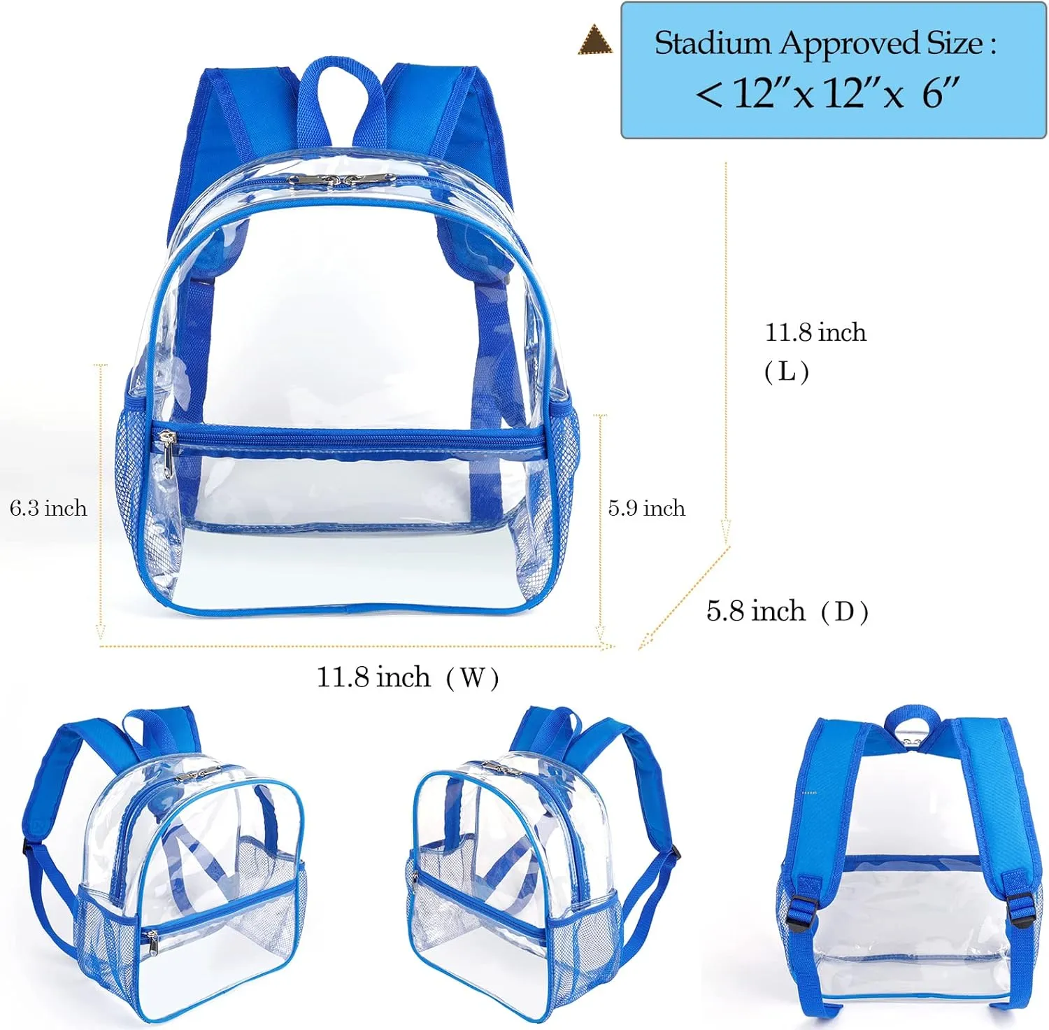 Fomaris Clear Backpack 12x12x6, Small See Through Transparent Backpack Bag Stadium Approved for Concert Game Sports Events Festival Work (Blue)