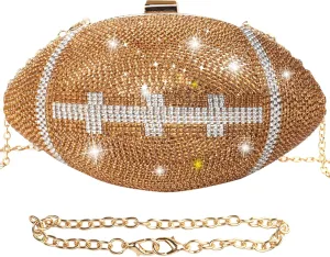 Football Purse Rhinestone Sparkly Glitter Clutch Purses Women Bling Evening Bag Crystal Rugby Ball Shaped Novelty for Party
