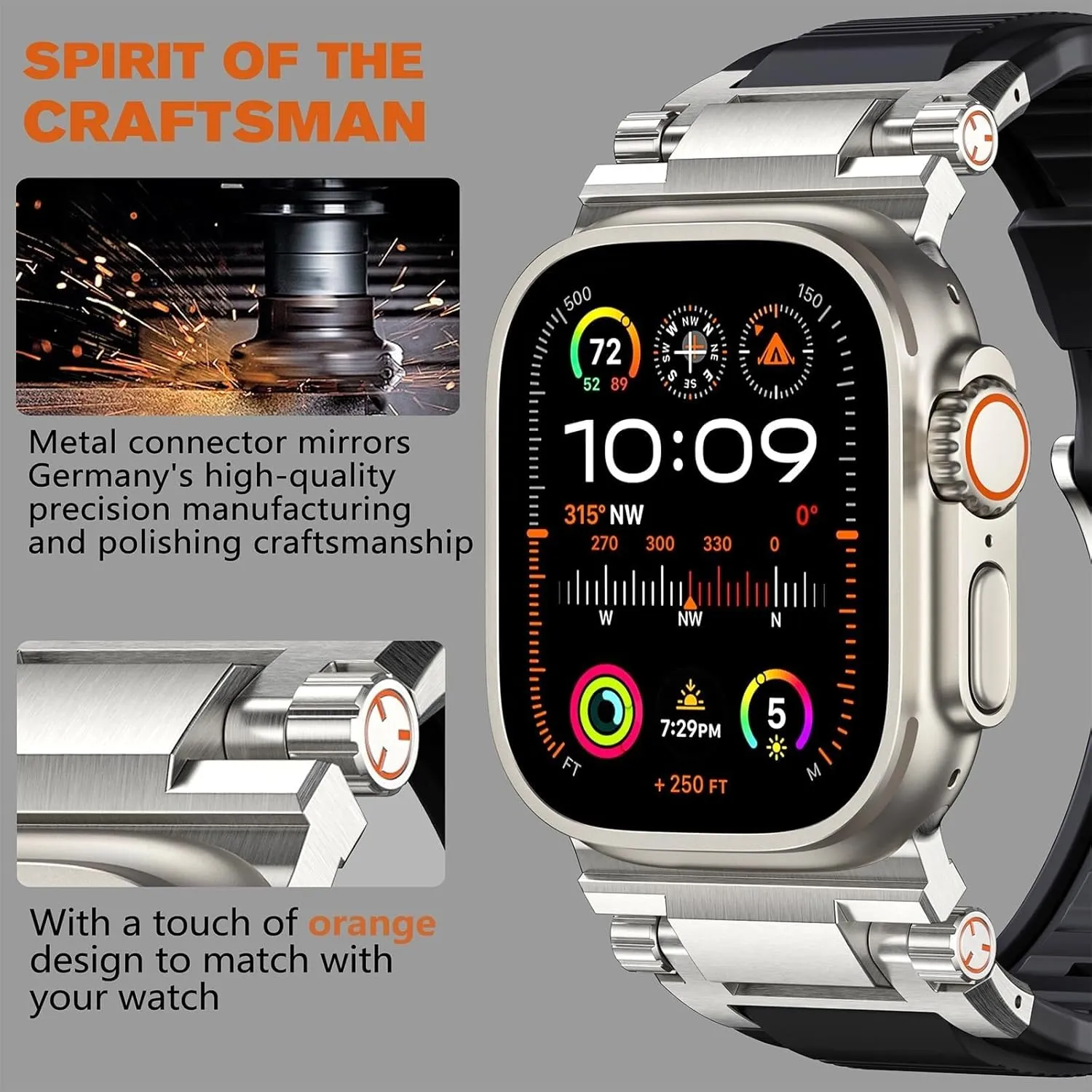 For Apple Watch Ultra 2/Ultra Band 49mm/45mm/44mm/42mm For Men, FKM Rugged Bands Military Sport Replacement Strap For IWatch SE2/SE/9/8/7/6/5/4/3/2/1