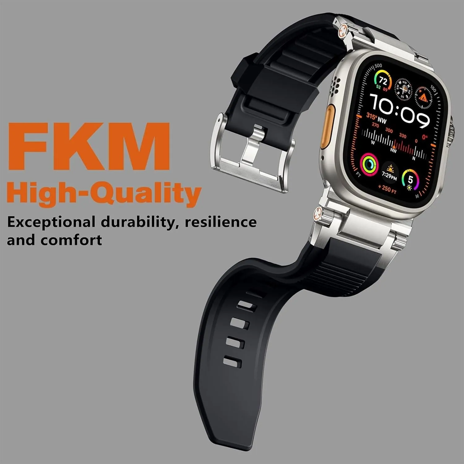 For Apple Watch Ultra 2/Ultra Band 49mm/45mm/44mm/42mm For Men, FKM Rugged Bands Military Sport Replacement Strap For IWatch SE2/SE/9/8/7/6/5/4/3/2/1