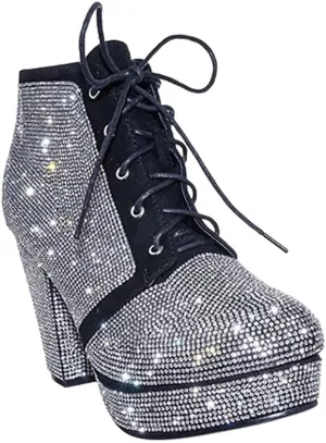 Forever Women Rhinestone Shiny Block Chunky Heel Ankle Booties