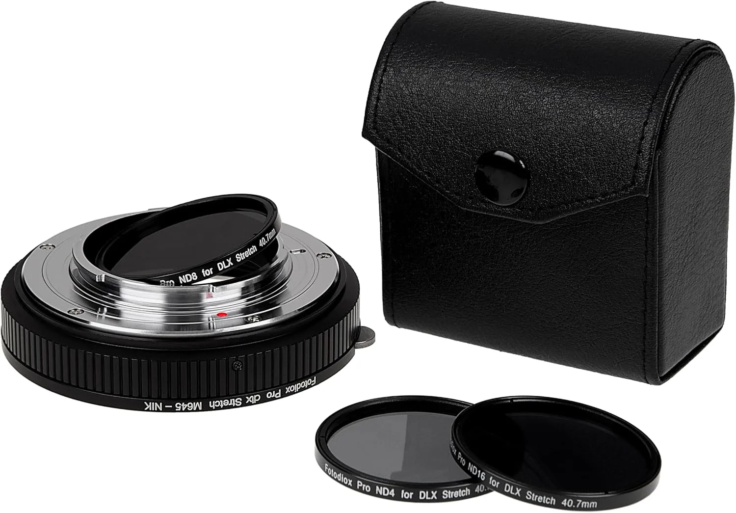 Fotodiox DLX Stretch Lens Adapter - Compatible with Mamiya 645 (M645) Mount Lens to Nikon F Mount D/SLR Cameras - with Macro Focusing Helicoid and Magnetic Drop-in Filters