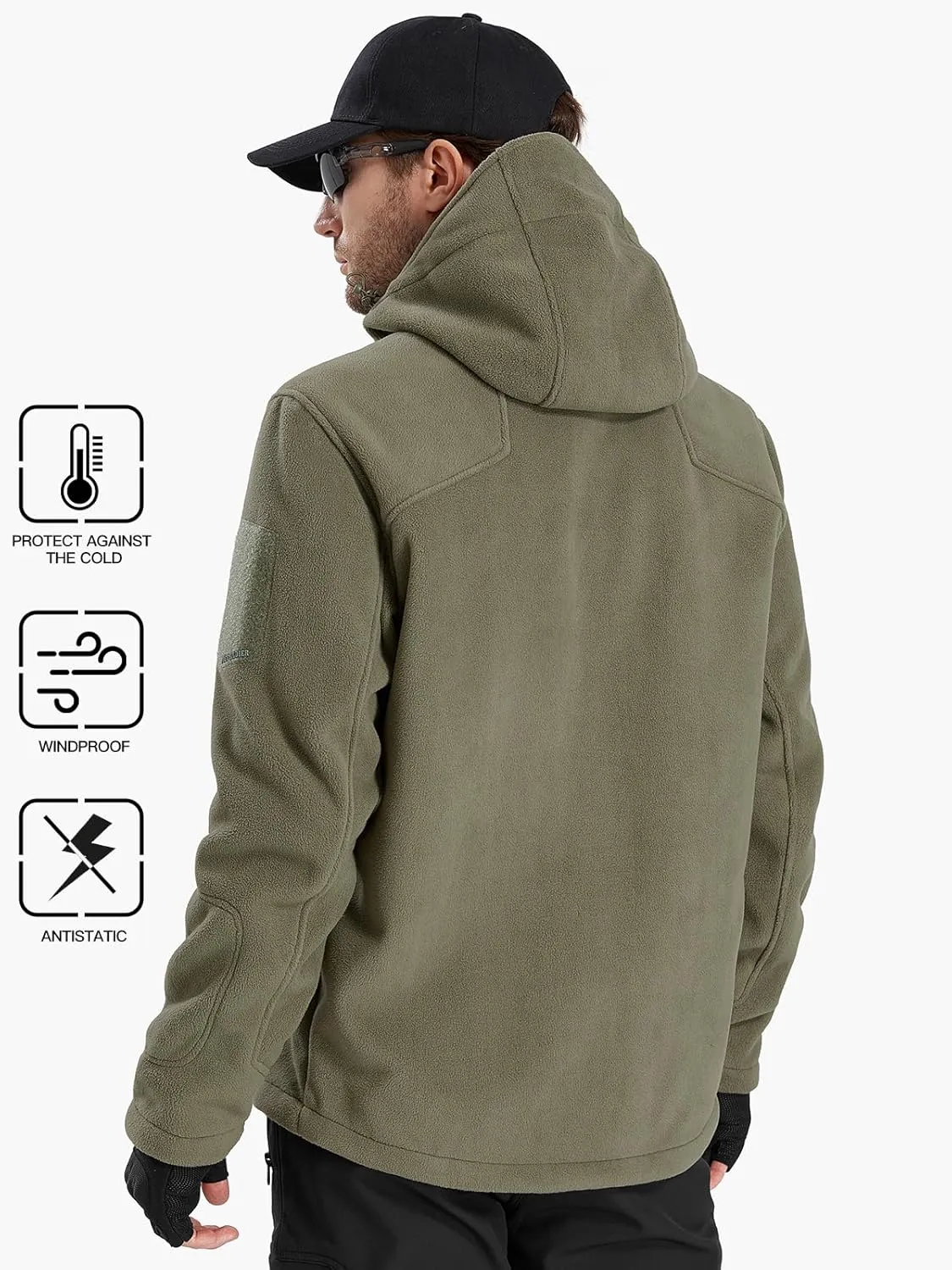 FREE SOLDIER Men's Fleece Jackets Full Zip Casual Outdoor Military Tactical Hoodie Jacket Windproof Warm Winter Coats