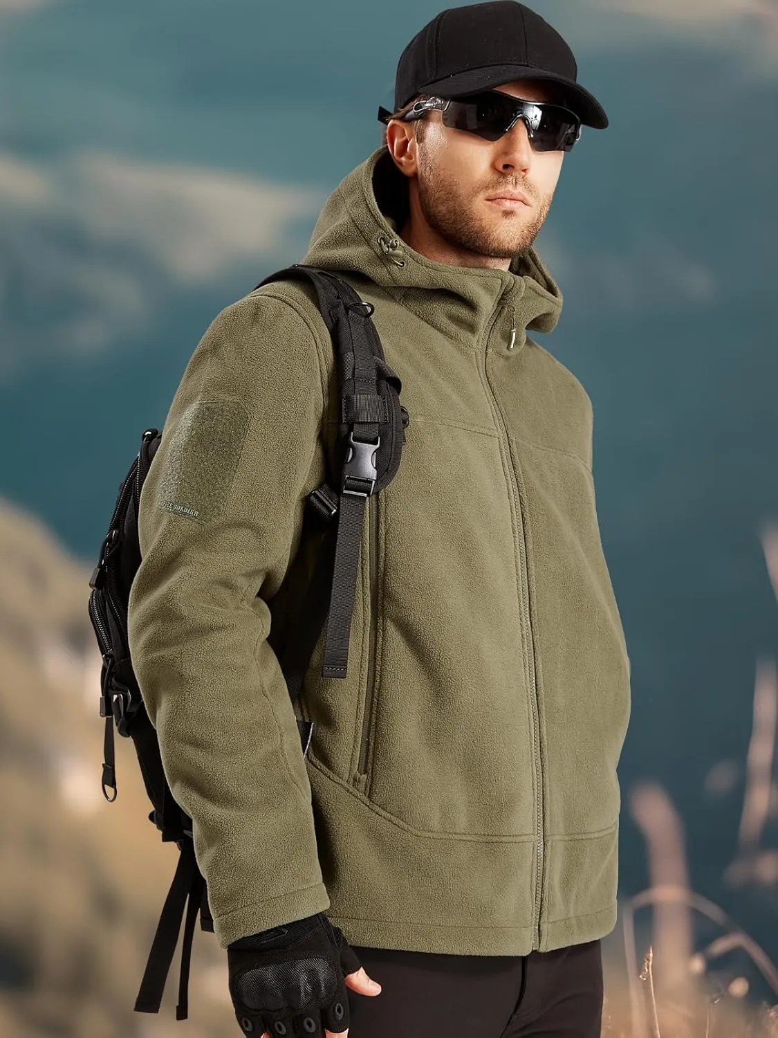 FREE SOLDIER Men's Fleece Jackets Full Zip Casual Outdoor Military Tactical Hoodie Jacket Windproof Warm Winter Coats