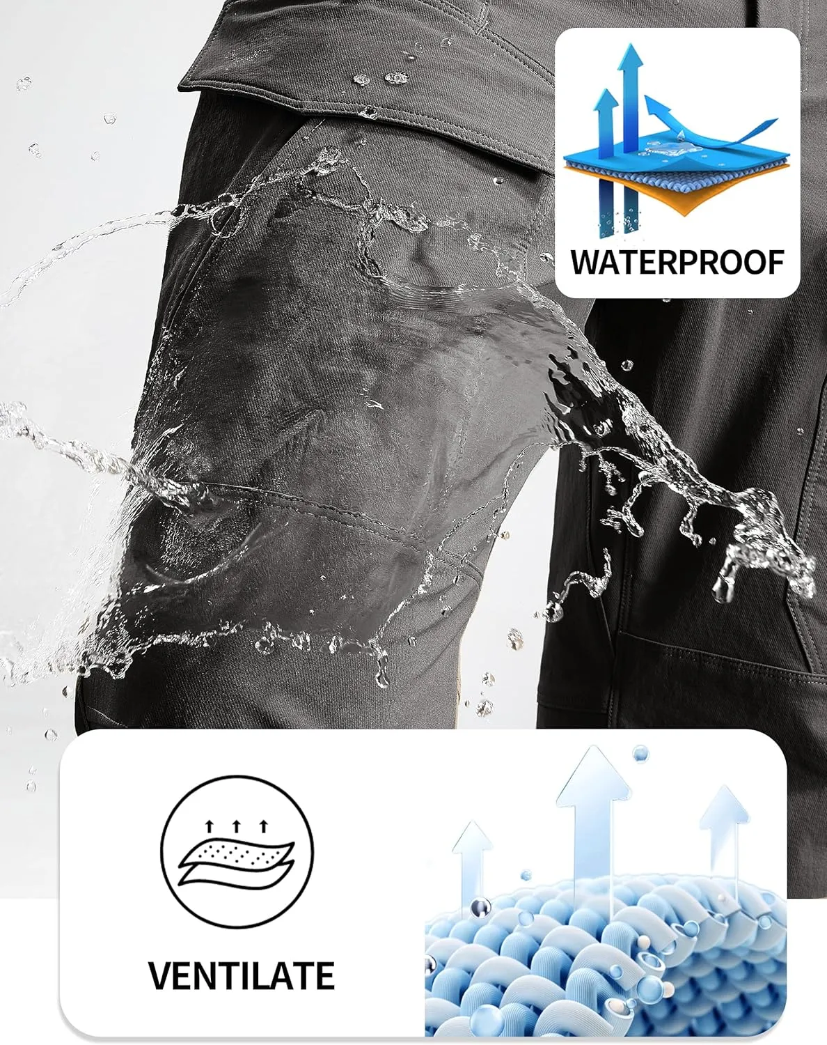 FREE SOLDIER Men's Tactical Water Repellent Ripstop Cargo Work Pants Men Hiking Nylon Spandex Trousers with 8 Pockets